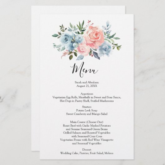 Menu Wedding Menus Menus Menues Waterverf Rozen (Voorkant / Achterkant)
