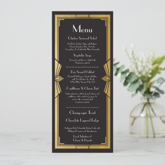 Menu Wedding Reception Rustic Art Deco 1920 Kaart (Staand voorkant)