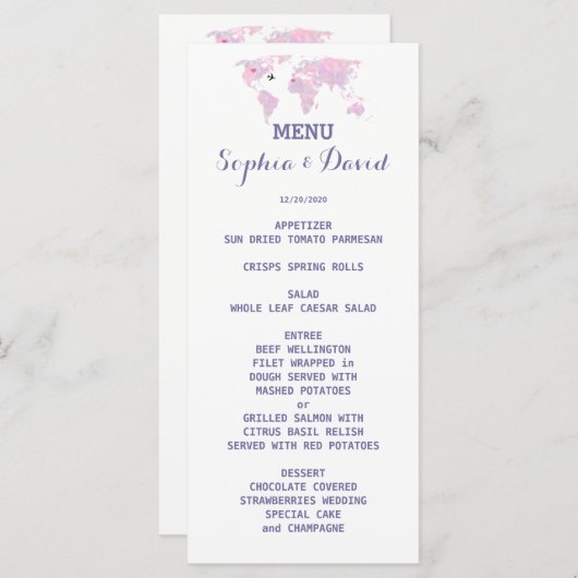 Menu Wereldkaart Waterverf bestemming (Voorkant / Achterkant)