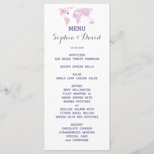 Menu Wereldkaart Waterverf bestemming (Voorkant)