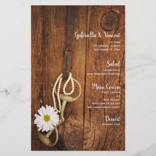 Menu Westerne bruiloft Daisy and Horse Bit (Voorkant)