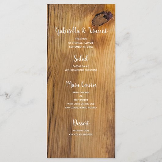 Menu Westerne bruiloft land Sunflower (Achterkant)