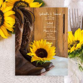 Menu Westerne bruiloft land Sunflower