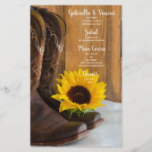 Menu Westerne bruiloft land Sunflower (Voorkant)