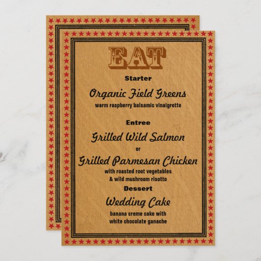 Menu westerne stijlontvangst partyDinner Kaart (Voorkant / Achterkant)