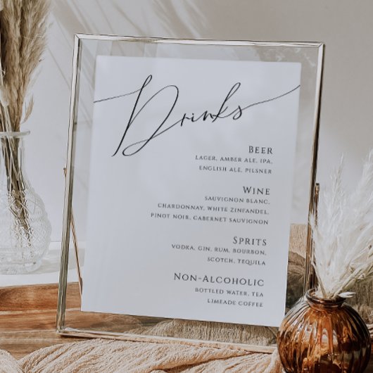 Menu Whimsical Minimalist Script Wedding Drinken Poster