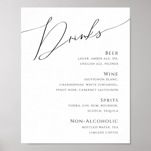 Menu Whimsical Minimalist Script Wedding Drinken Poster (Voorkant)