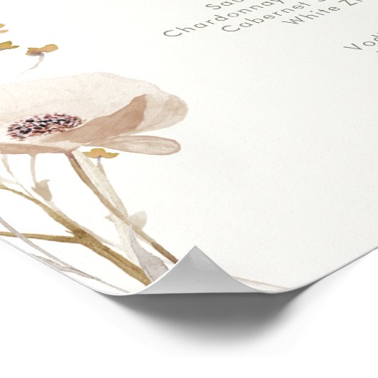 Menu Whimsical Wildflower Ivory Wedding Drinken Poster (Hoek)