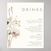 Menu Whimsical Wildflower Ivory Wedding Drinken Poster (Voorkant)