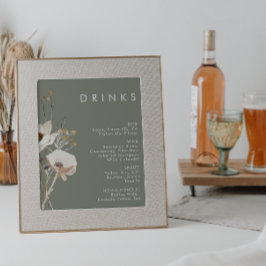 Menu Whimsical Wildflower Sage Wedding Drinken Poster
