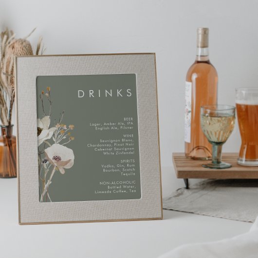 Menu Whimsical Wildflower Sage Wedding Drinken Poster