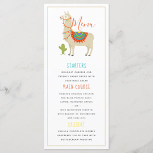 Menu Whimsy Animal Llama Birthday Party