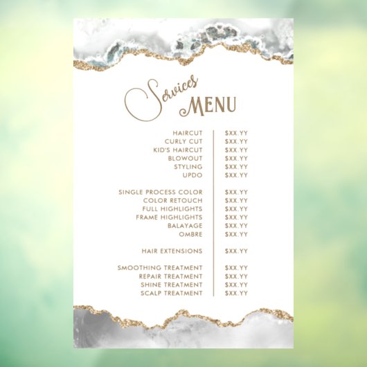 Menu White Agate Services Raamsticker (Vel 3)