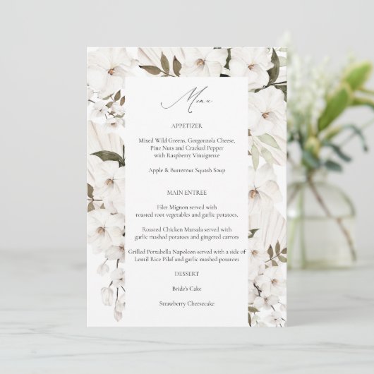 Menu White Boho Floral 2 Kaart (Staand voorkant)