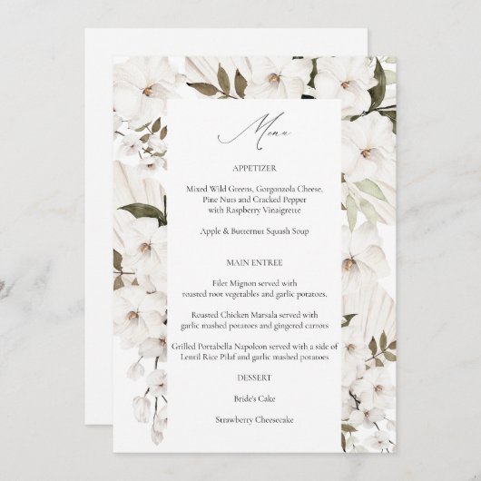 Menu White Boho Floral 2 Kaart (Voorkant / Achterkant)
