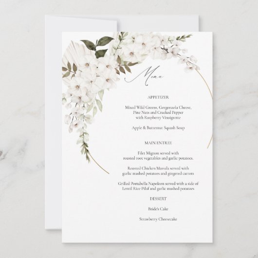 Menu White Boho Floral Kaart (Voorkant)
