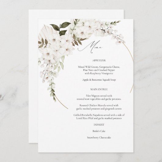 Menu White Boho Floral Kaart (Voorkant / Achterkant)