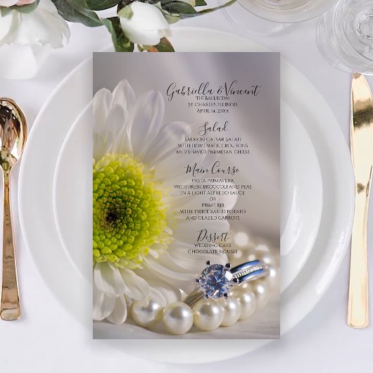 Menu White Daisy and Diamond Ring Wedding