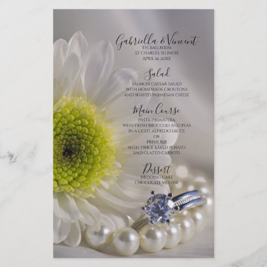 Menu White Daisy and Diamond Ring Wedding (Voorkant)