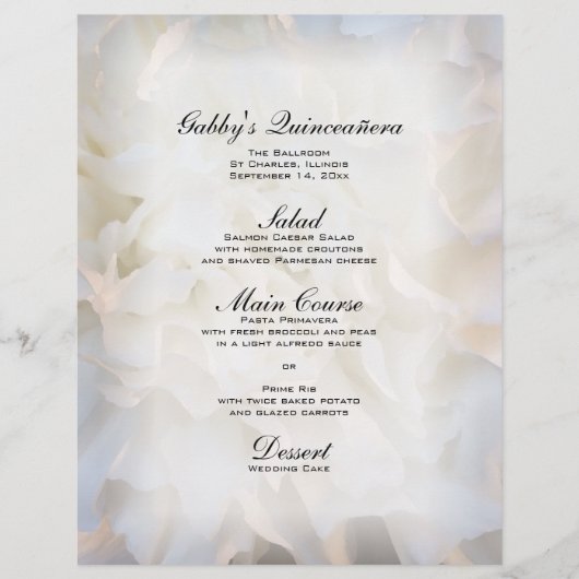 Menu White Floral Quinceañera (Voorkant)