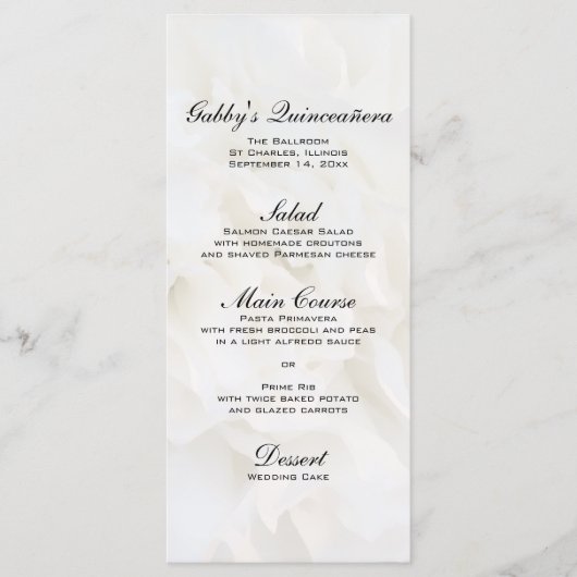 Menu White Floral Quinceañera (Voorkant)