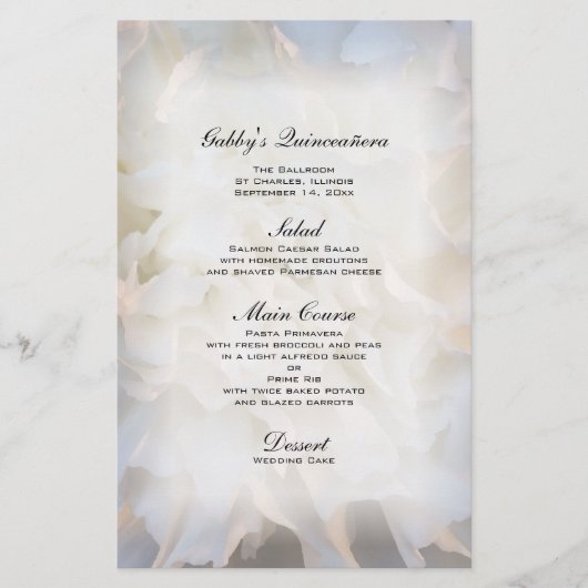 Menu White Floral Quinceañera (Voorkant)