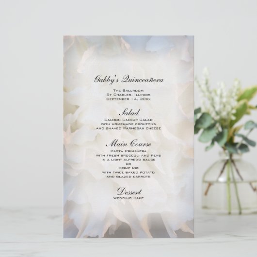Menu White Floral Quinceañera (Staand voorkant)