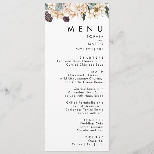 Menu White Floral Weddenschap (Voorkant)