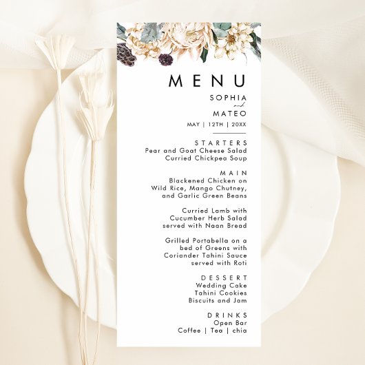 Menu White Floral Weddenschap
