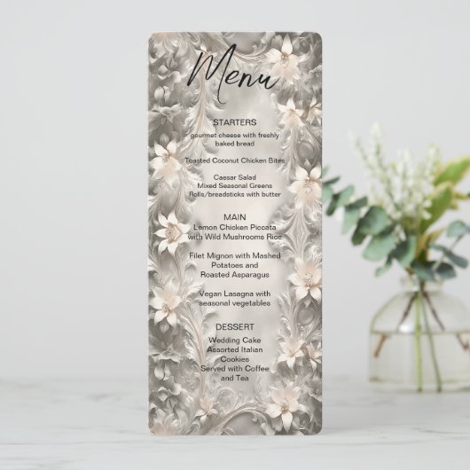 Menu White Floral Wedding (Staand voorkant)
