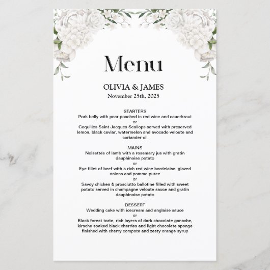 Menu White Floral Wedding (Voorkant)