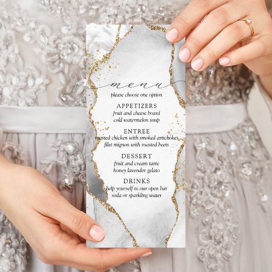 Menu White, Gold & Grey Mist Agate