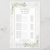 Menu White Marble Greenery Salon Service (Voorkant)