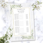 Menu White Marble Greenery Salon Service