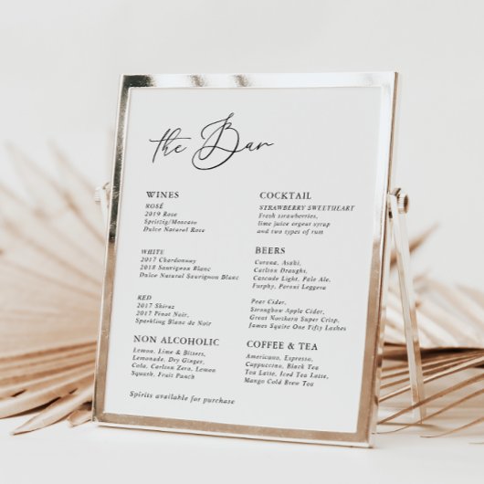Menu White Modern Calligraphy Wedding Bar