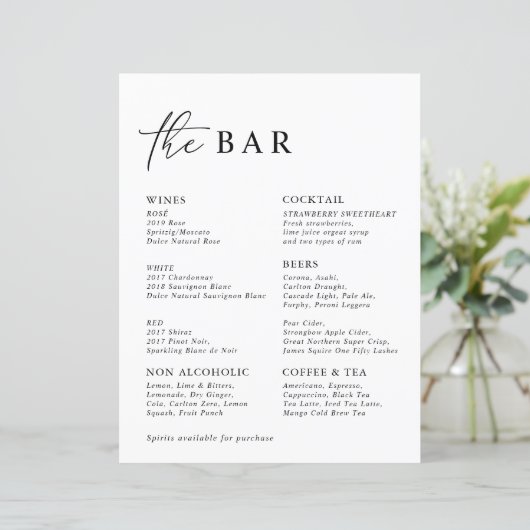 Menu White Modern Minimalist Wedding Bar (Staand voorkant)