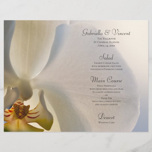 Menu White Orchid Flower Elegance Wedding (Voorkant)