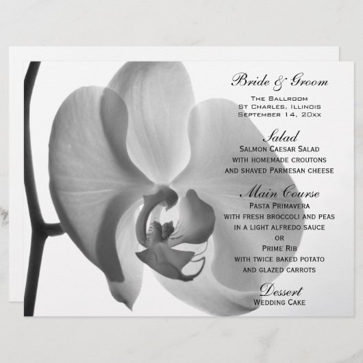 Menu White Orchid Flower Wedding (Voorkant / Achterkant)