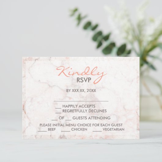Menu White Rose Marble Keuze RSVP-kaart (Staand voorkant)