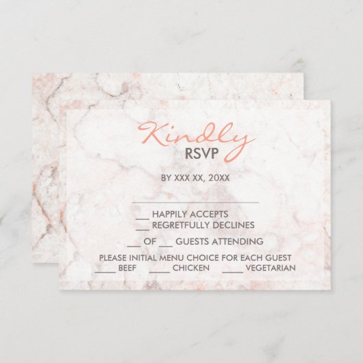 Menu White Rose Marble Keuze RSVP-kaart (Voorkant / Achterkant)
