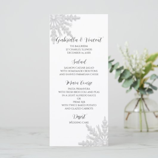 Menu White Snowflakes Winter Wedding (Staand voorkant)