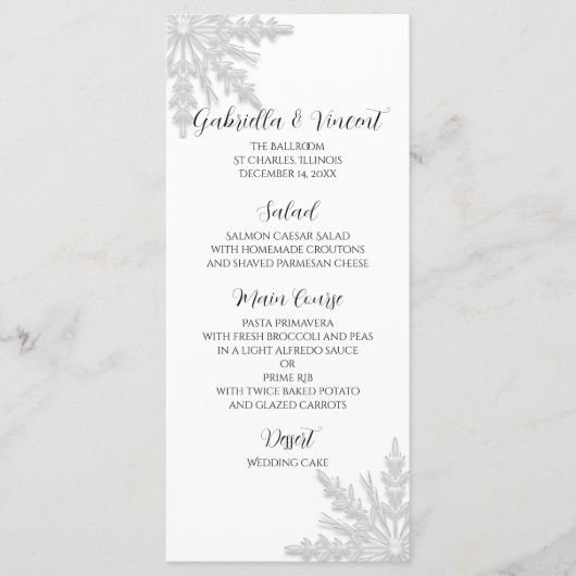 Menu White Snowflakes Winter Wedding (Voorkant)