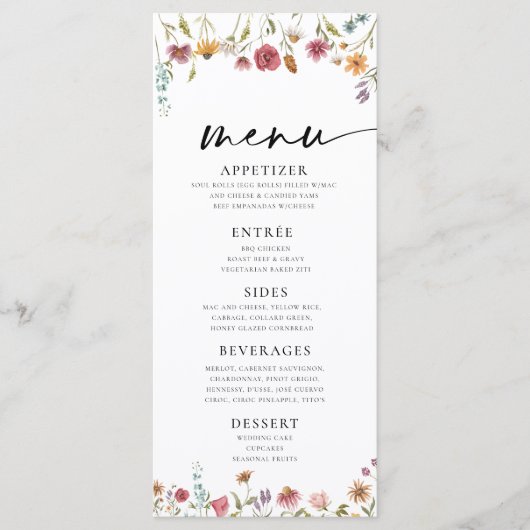 Menu Wilde bloem Blush (Voorkant)