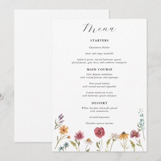 Menu Wildflower Bloom Wedding (Voorkant / Achterkant)