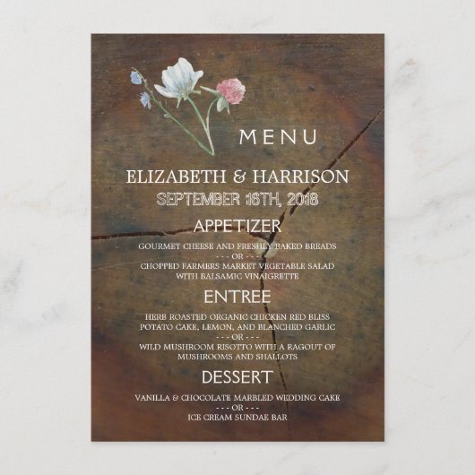 Menu Wildflower Oak Wood Weddenschap (Voorkant)