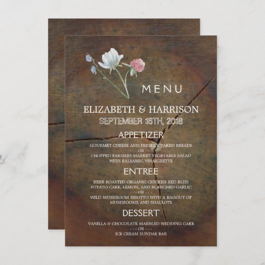 Menu Wildflower Oak Wood Weddenschap (Voorkant / Achterkant)