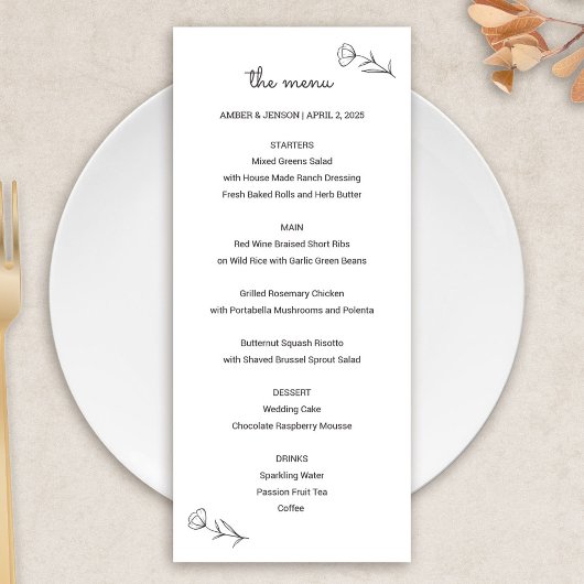 Menu Wildflower Wedding