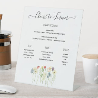 Menu Wildflower Wedding Bar, menu Handtekening Dri Reclamebord Met Voetstuk