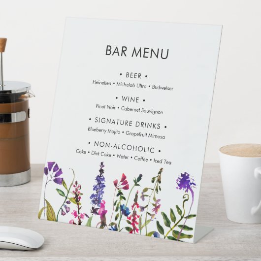 Menu Wildflower Wedding Bar Reclamebord Met Voetstuk (Insitu)