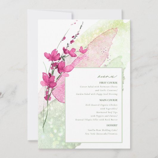 Menu Wildflower Wedding Waterverf Fuchsia ID954 (Voorkant)